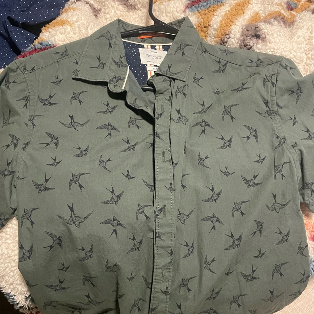 Denim and flower button shirt